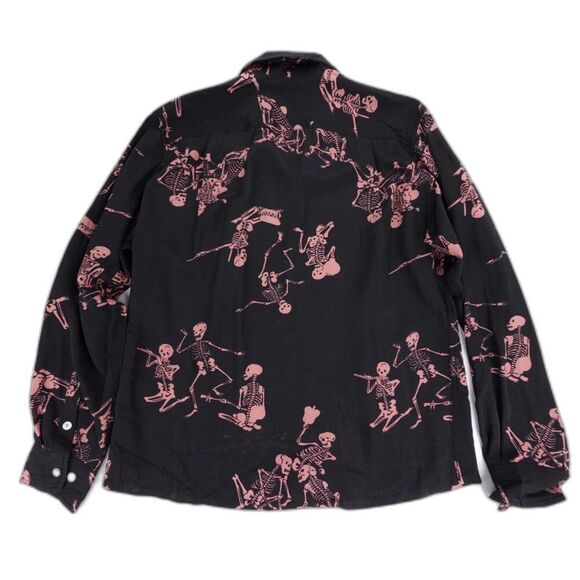 LABOUR UNION 1986 Long Sleeve Button Down Shit Novelty Skeleton Print Black - Picture 5 of 7